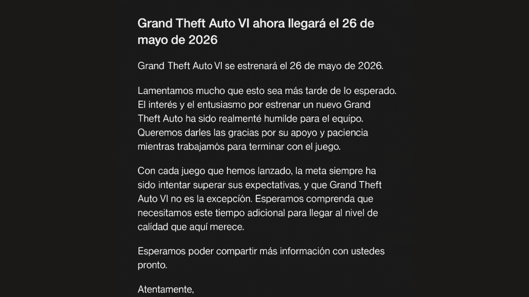 COMUNICADO RETRASO GTA 6